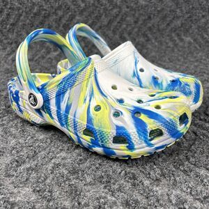 Crocs Clogs Kids J6 Marbled Tie Dye Blue Yellow Slip On Shoes